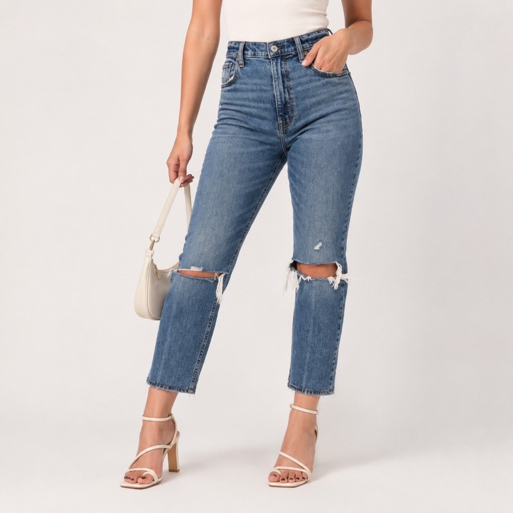 Abercrombie & Fitch Ultra High Rise Ankle Straight Distressed Jeans Blue Size 26
